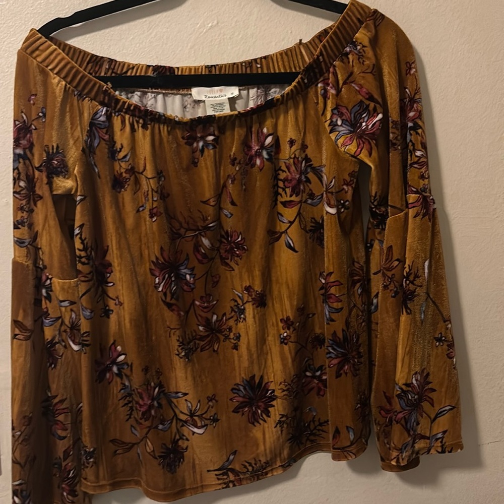 Off the shoulders long sleeve velvet top